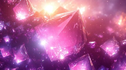 Poster - Sparkling Abstract Pink Background with Geometric Shapes and Ethereal Lighting