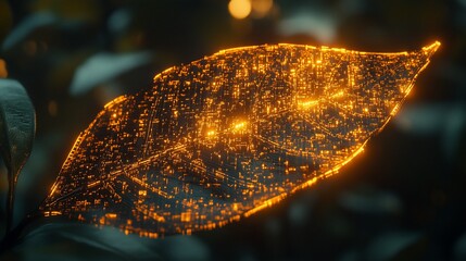 Wall Mural - glowing city embedded in a leaf.