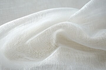 Poster - Beautiful delicate white fabric texture background closeup with intricate woven patterns and soft lighting