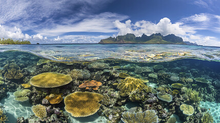 Sticker - Vibrant coral reefs and diverse marine life in clear water, showcasing beauty