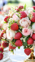 Wall Mural - A beautifully arranged tablescape showcasing whimsical strawberry centerpieces