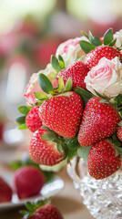 Wall Mural - A beautifully arranged tablescape showcasing whimsical strawberry centerpieces