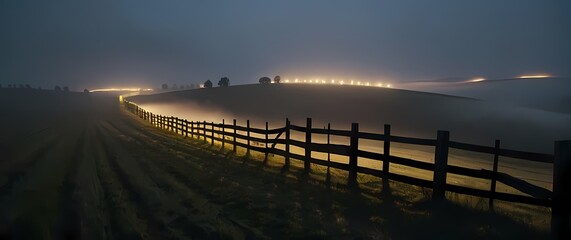 Wall Mural - rustic fencing encircling wide open farming landscapes with traditional charm