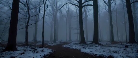 Wall Mural - silent moments captured in bare forests when snow softly blankets the ground
