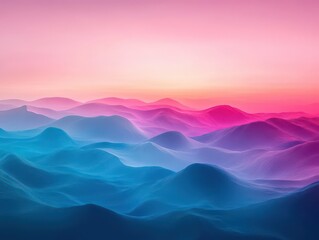 Aufkleber - A vivid surreal landscape at sunset, featuring distorted hills, soft lighting, captured from a high angle