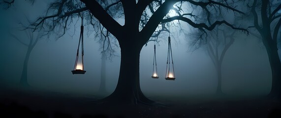 Wall Mural - tree swings dangling from strong limbs inviting carefree moments