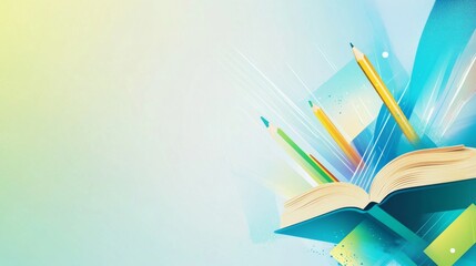 Wall Mural - teacher's day abstract background. featuring blues, greens, and yellows. celebrating education and l