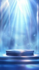 Aufkleber - A serene, illuminated platform surrounded by soft blue light and ethereal particles.