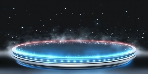 Leinwandbilder - A glowing circular platform with lights and mist, set against a starry background.