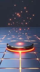 Aufkleber - A glowing circular object emits sparkling particles above a grid surface.