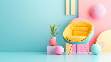 Aufkleber - Elegant Chair Surrounded by Lush Green Plant in Decorative Vase Creating a Harmonious and Inviting Atmosphere in a Cozy Interior Space