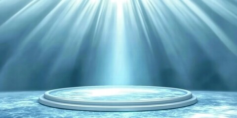 Poster - A serene, illuminated platform surrounded by water, suggesting a tranquil atmosphere.