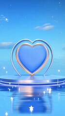 Aufkleber - A blue heart shape displayed on a platform against a serene sky, symbolizing love and positivity.