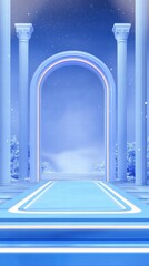 Aufkleber - A serene blue-toned archway with a pathway, evoking a dreamlike atmosphere.