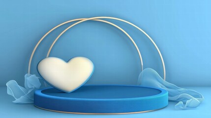 Aufkleber - A minimalist blue display featuring a heart shape and soft drapery, ideal for product showcases.