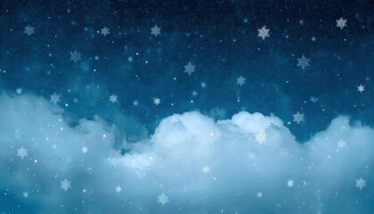 Wall Mural - Magical Winter Night Sky with Snowflakes Falling over Soft Clouds, Perfect for Seasonal Backgrounds, Holiday Designs, and Winter Themes