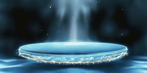 Poster - A glowing, futuristic platform emitting light against a dark background.