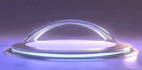 Aufkleber - A futuristic, illuminated platform with a transparent dome, suggesting advanced technology.