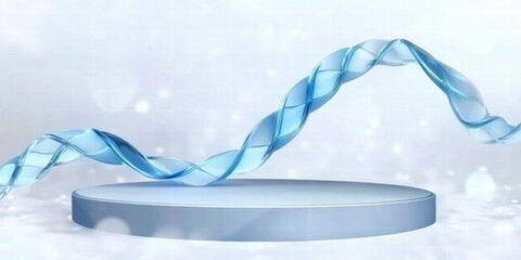 Leinwandbilder - A stylized blue ribbon-like structure on a circular base, suggesting fluidity and innovation.