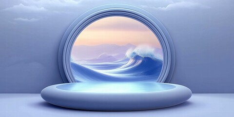 Aufkleber - A serene view of ocean waves through a circular window, blending tranquility and design.