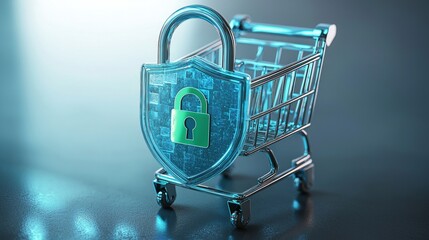 Secure Shopping Concept with Lock and Cart Visualization