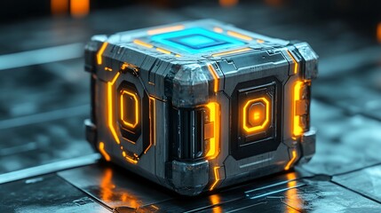 Wall Mural - futuristic glowing cube, technology concept.