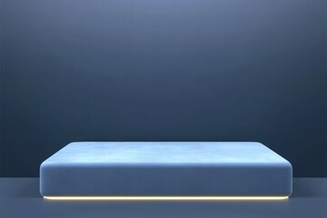 Poster - A minimalist blue platform with soft lighting against a dark background.