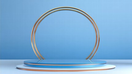 Aufkleber - A minimalist display stage with circular elements against a blue backdrop.