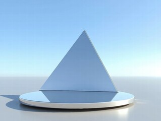 Poster - A reflective triangular prism on a circular base against a clear blue sky.
