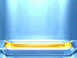 Aufkleber - A futuristic illuminated platform with a glowing yellow section against a blue backdrop.