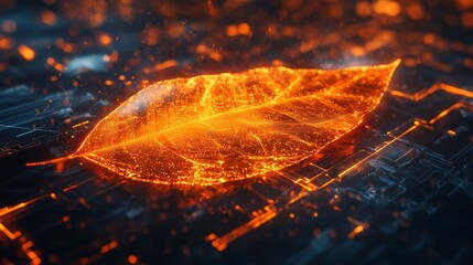 Wall Mural - glowing leaf on futuristic circuit board. (1)
