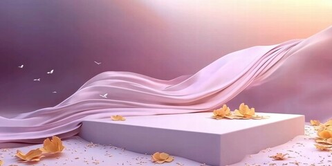 Poster - A serene composition with flowing fabric and petals, evoking elegance and tranquility.