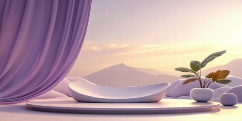 Leinwandbilder - A serene, modern space with soft curves, natural elements, and a tranquil backdrop.