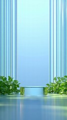 Wall Mural - A serene and minimalistic space with vertical lines and greenery.