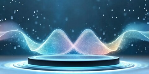 Fototapete - Abstract visualization of sound waves with colorful gradients on a circular platform.