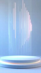 Poster - A futuristic display platform with vertical light beams, suggesting technology or presentations.