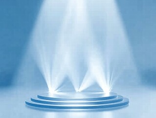 Aufkleber - A minimalist stage with three spotlight beams illuminating a circular platform.