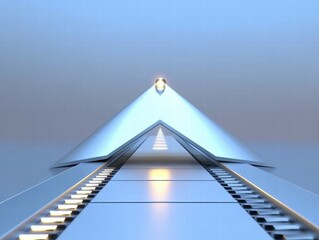 Aufkleber - A futuristic pyramid structure with a pathway leading towards it, illuminated softly.