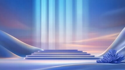 Aufkleber - A serene landscape featuring steps leading to light, surrounded by soft curves and cool colors.