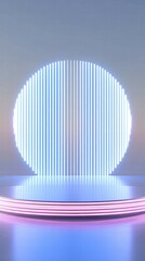 Aufkleber - A futuristic stage with glowing vertical lines and a circular backdrop, ideal for presentations.