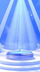 Aufkleber - A serene blue scene featuring a crystal-like object illuminated by soft light.