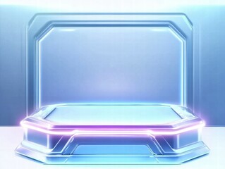 Poster - A futuristic, illuminated display platform with a sleek design for showcasing items.