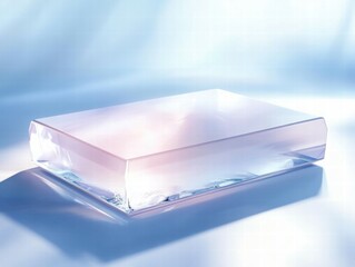 Poster - A translucent, rectangular block with soft lighting, suggesting a modern design or art piece.