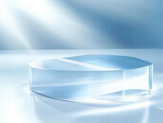 Aufkleber - A sleek, transparent, oval display platform on a reflective surface with soft lighting.