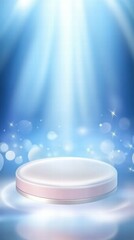 Aufkleber - A glowing platform illuminated by beams of light, suggesting a stage or display setting.