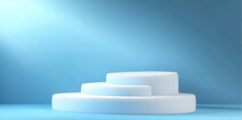 Aufkleber - A minimalist display podium with three tiers against a blue background.