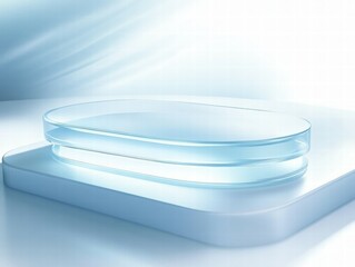 Poster - A sleek, modern display platform with a translucent design, ideal for showcasing products.