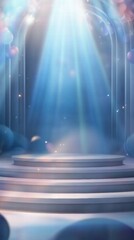 Aufkleber - A dreamy stage with soft lighting and a misty ambiance, perfect for a performance or event.