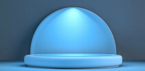 Poster - A minimalist blue platform with a dome light, creating a serene and modern ambiance.