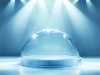 Poster - A transparent dome on a lit stage, suggesting display or protection.